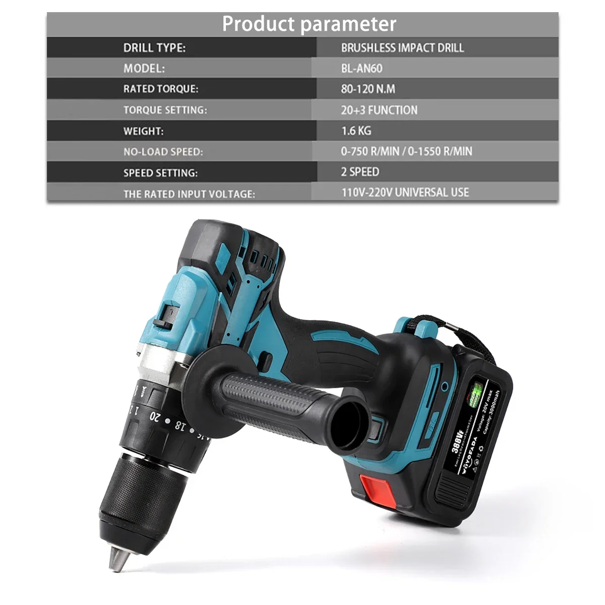 13mm Cordless Electric Impact Drill 13mm Brushless Electric Screwdriver Wireless Power Driver For Makita 18V Battery