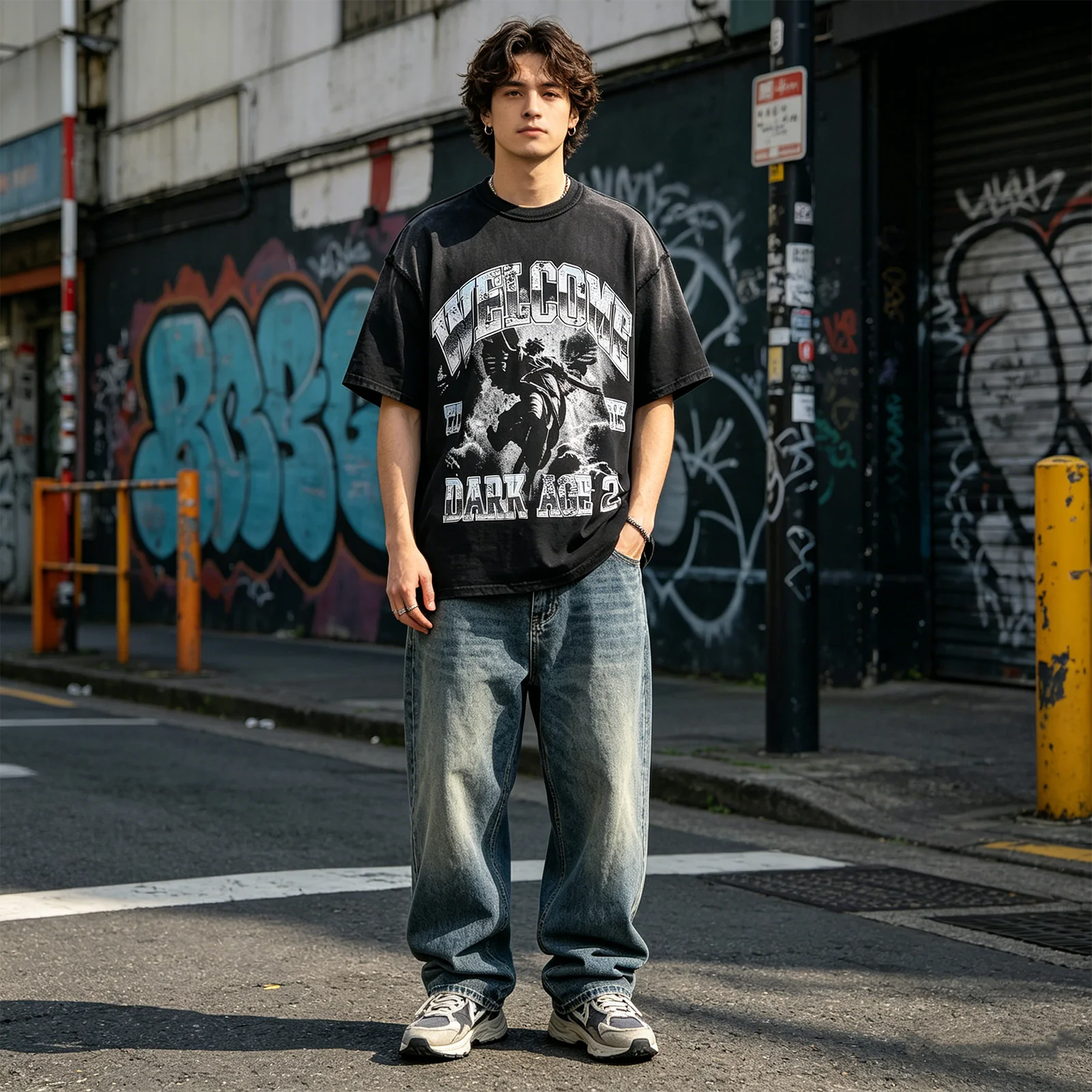 Unisex Vintage Washed T-shirt Gothic Angel Print Tshirts Streetwear Y2k Summer Casual Crew Neck Cotton Tee for Man Oversized