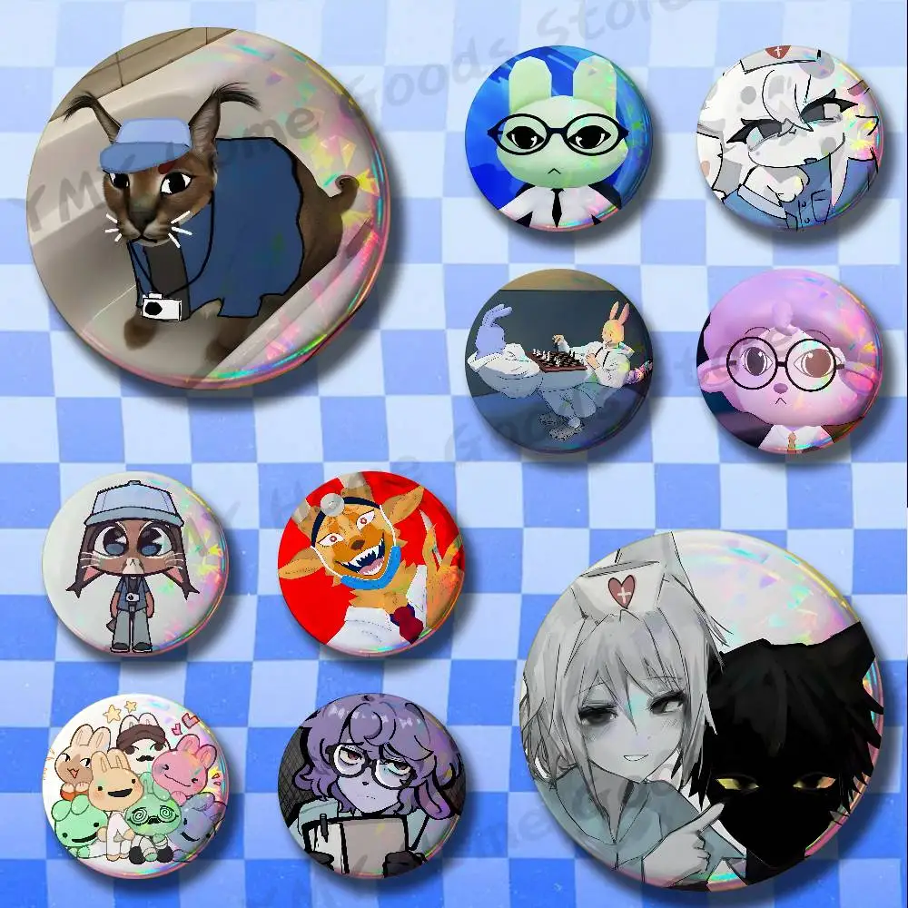 A-Animal Hospital Secretary Secret Agent Round Pins Cartoon Brooches Stylish Ornament Badge for Backpack Accessorys Gifts