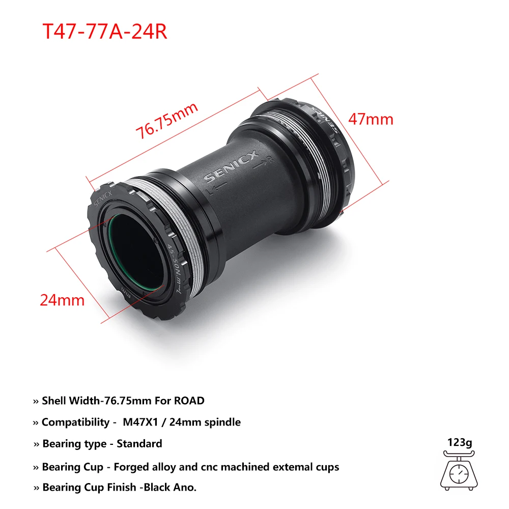 Hochleistungs-T47-Gewinde-Innenlager – 68/77/85,5 mm für 24-mm- und DUB-Achsen, Keramik-/Stahllager, geschmeidig für Rennräder