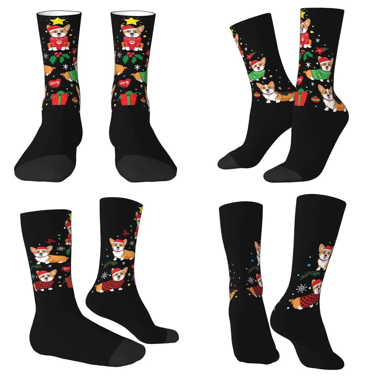 All Seasons Crew Stockings Corgi Christmas Ornament Tree Socks Casual Long Socks for Men Women Christmas Gifts