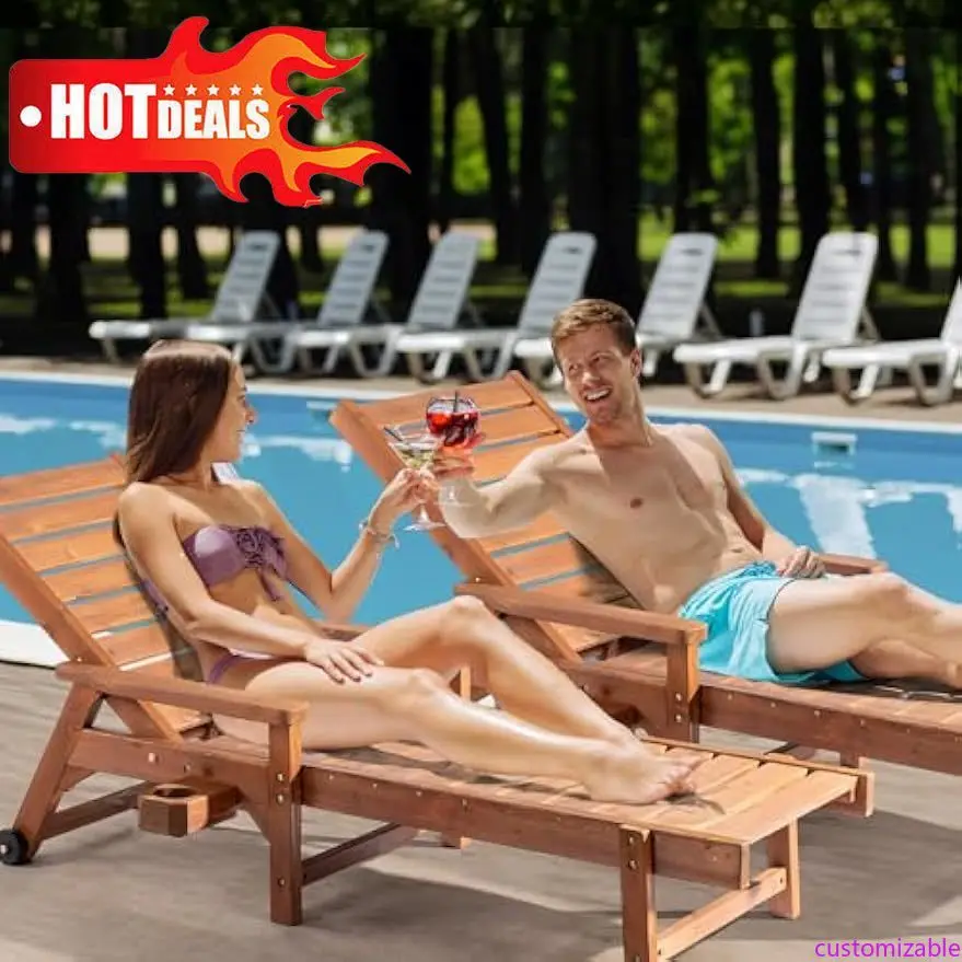 Chaise Lounge para exteriores personalizable, sillón de madera para Patio con respaldo ajustable, para tomar el sol, piscina, playa, Bro