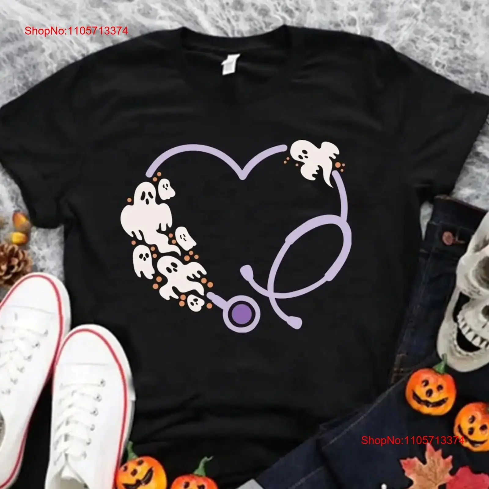 Nurse T Shirt Spooky Halloween Stethoscope Appreciation Doctor RN vintage Washed Stretched fashion Slightly Soft Versatile