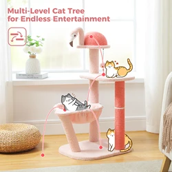 Cute Cat Tree, 34.2in Flamingo Pink Cat Tower with Sisal Scratching Posts for Small Cats and Kittens, Cat Scratcher with Cat Per