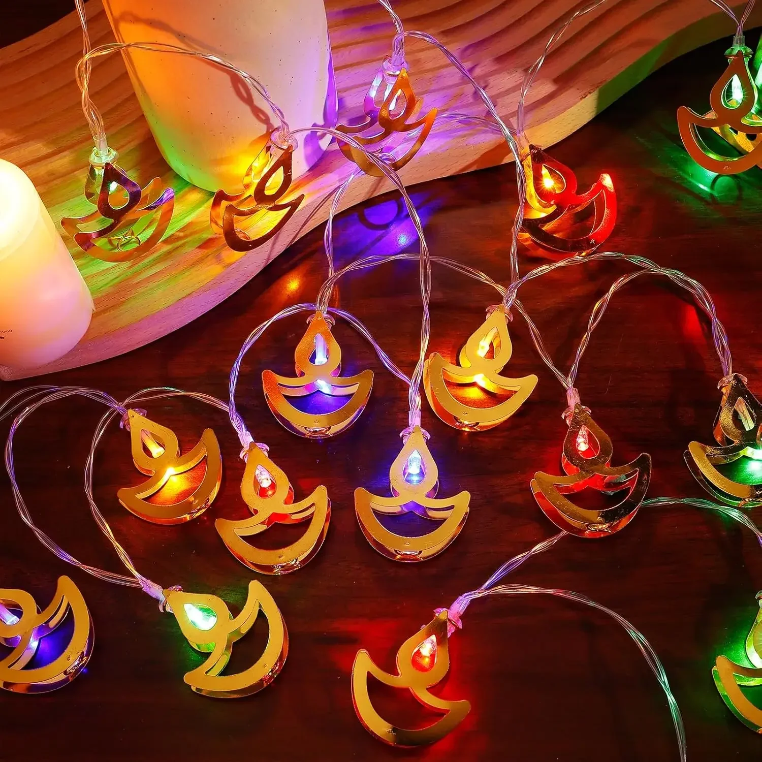 

Diwali String Lights LED Light Gold Color Flame Shaped Diwali Decorations Indoor Outdoor Home Indian Wedding Party Props