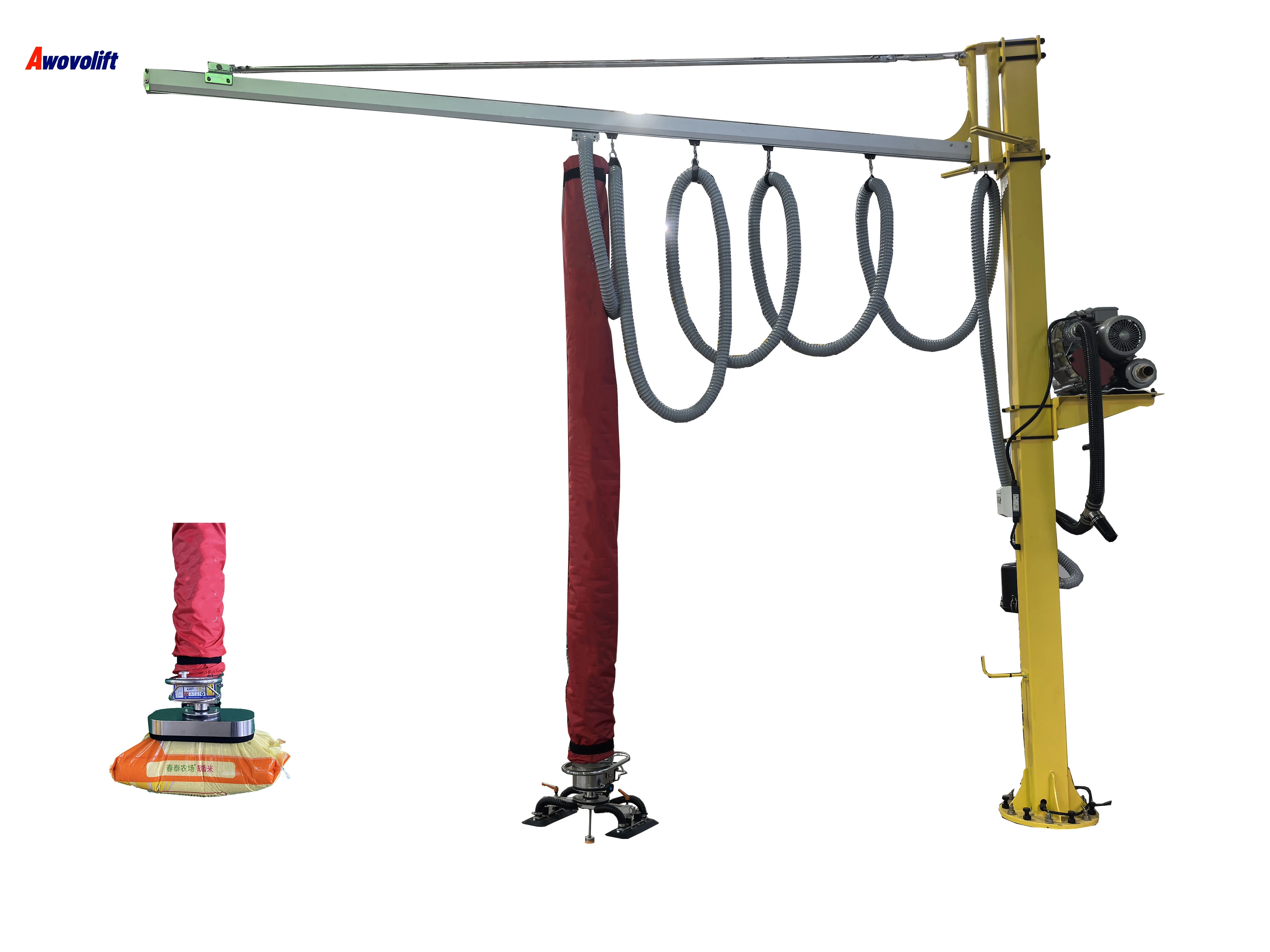 Awovolift Safe Manual Handling Sack Lifting Machine Pneumatic Vacuum Tube Lifter System for Food Packaging Box Bag Bucket