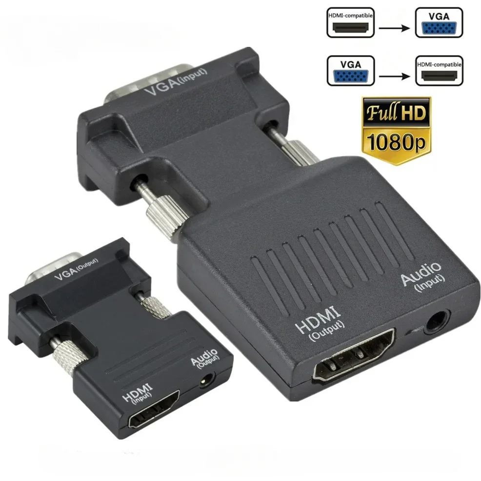 Convertidor adaptador compatible con VGA a HD, adaptador HD a VGA de 1080P para PC, portátil, proyector HDTV, convertidor de Audio y vídeo
