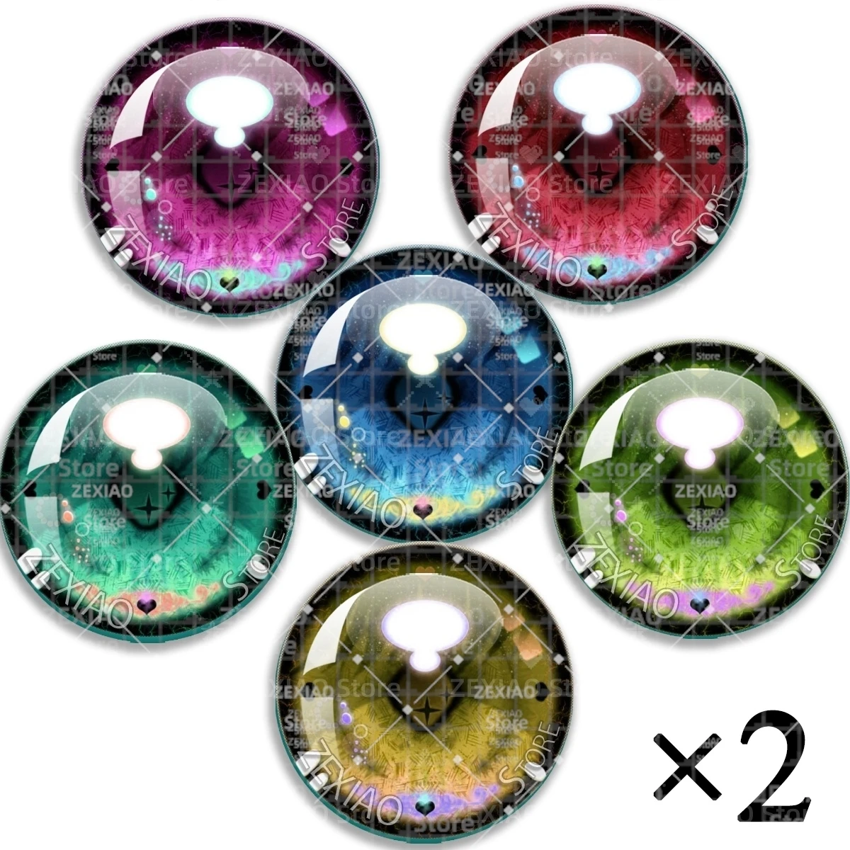 12Pcs Colorful Gradient Heart Flower Pattern Blythe BJD Doll Eye Chip Glass Cabochon Shining Pupil Chips Eyes DIY Jewelry MS006