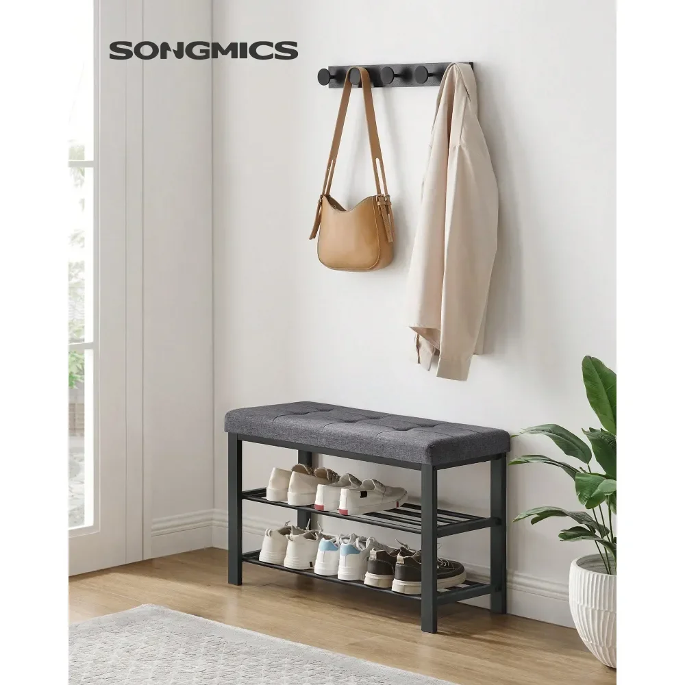 

Shoe Bench, 3Tier Shoe Rack For Entryway, Storage Organizer With Foam Padded Seat, Linen, Metal Frame, For Living Room, Hallway
