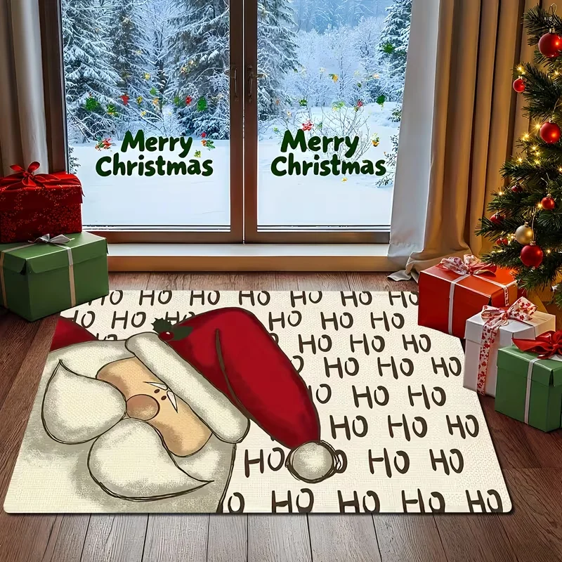 2D Vortex Optical Illusion Santa Reindeer Doormat Red White Checkered Print Soft Festive Entrance Rug Indoor Outdoor Carpet