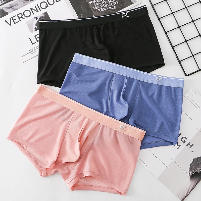 1/3PCS Summer Men Ice Silk Boxer Briefs Ultra-thin Breathable Mesh Quick Dry Underwear Soft Nylon Sports Underpants Home Shorts