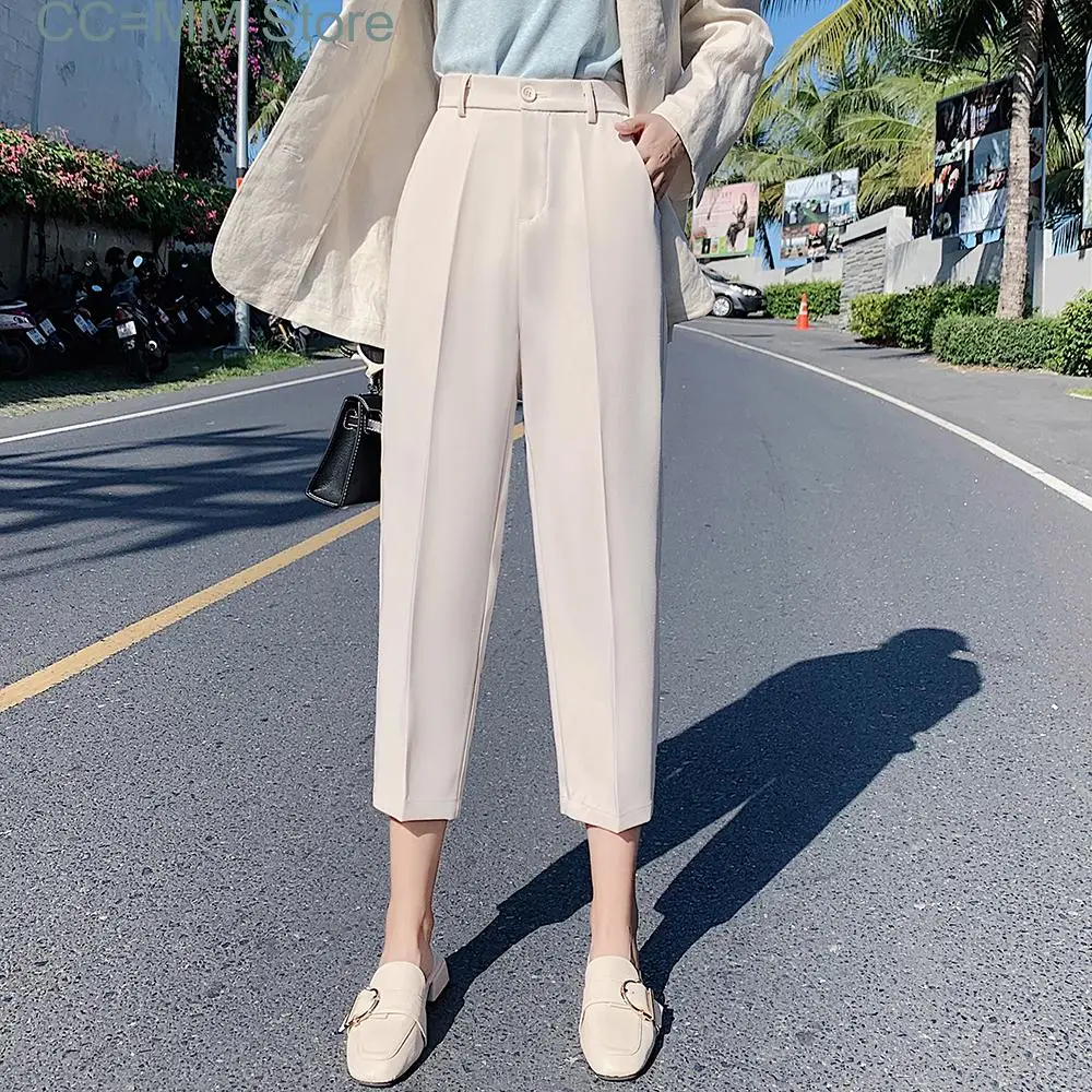 New Suit Pants Woman High Waist Pants Office Lady Harem Pants Women Trousers Black Beige Korean Fashion High Quality Capris