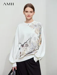 Amii Minimalist Crew Neck Floral Letter Print Pullovers 2025 Oversized Sweater Women Autumn New Casual Loose Trend Top 12541032