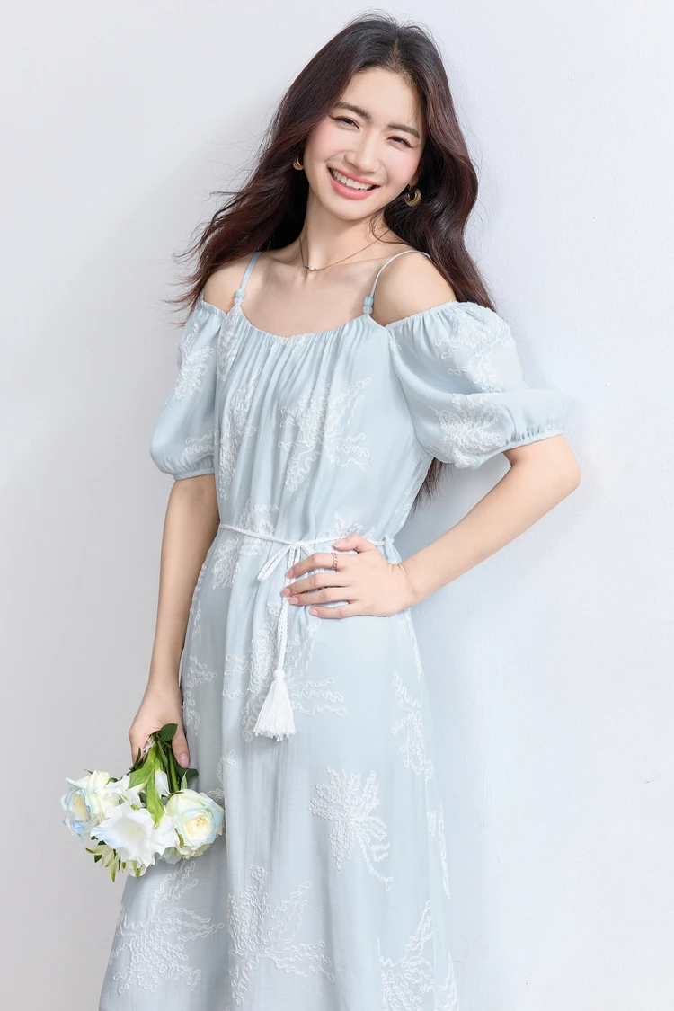 

SENTUBILA Women's Flower Embroider Dress Summer 2025 Square Off Neck Holiday Short Sleeve Dresses Woman Casual Clothes W52LI2330