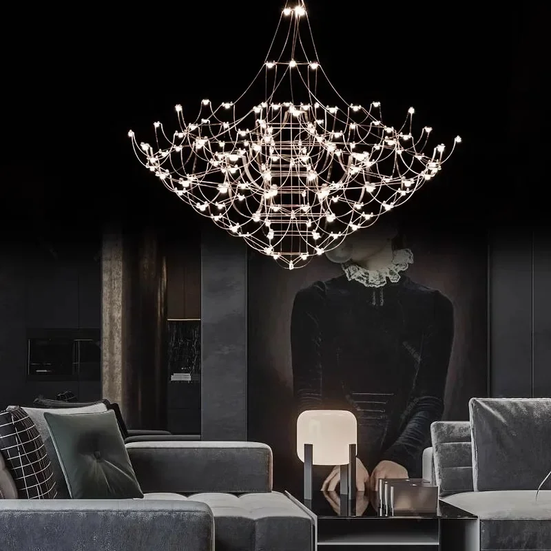 ثريا إيطالية فاخرة من الفولاذ المقاوم للصدأ، ردهة أرضية مزدوجة، فيلا غرفة المعيشة، مصباح مكعب بإضاءة اليراع #2