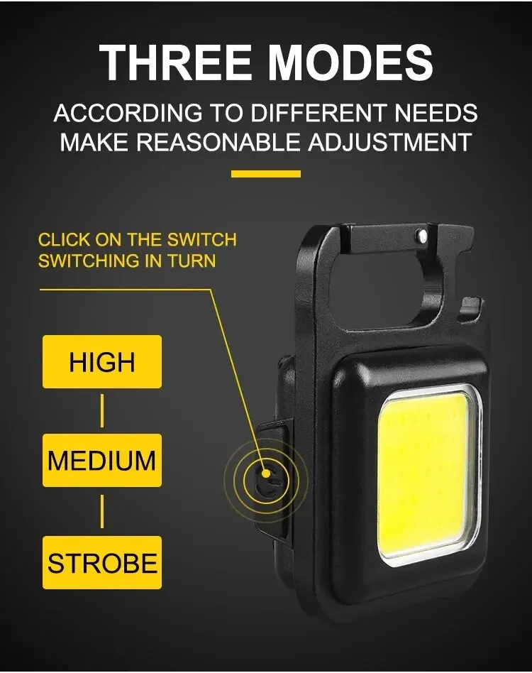 Mini Portable COB Flashlight Keychain Lamp 4 Lighting LED Torch Outdoor Waterproof Emergency Camping Fishing Work Lights