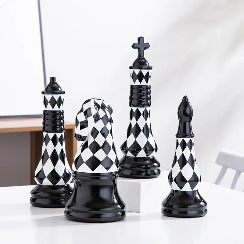 Ceramic Chess Black and White Checkered Chess Ornament Creative Soft Decoration Home Decoration Model Room Home Furnishing Decor