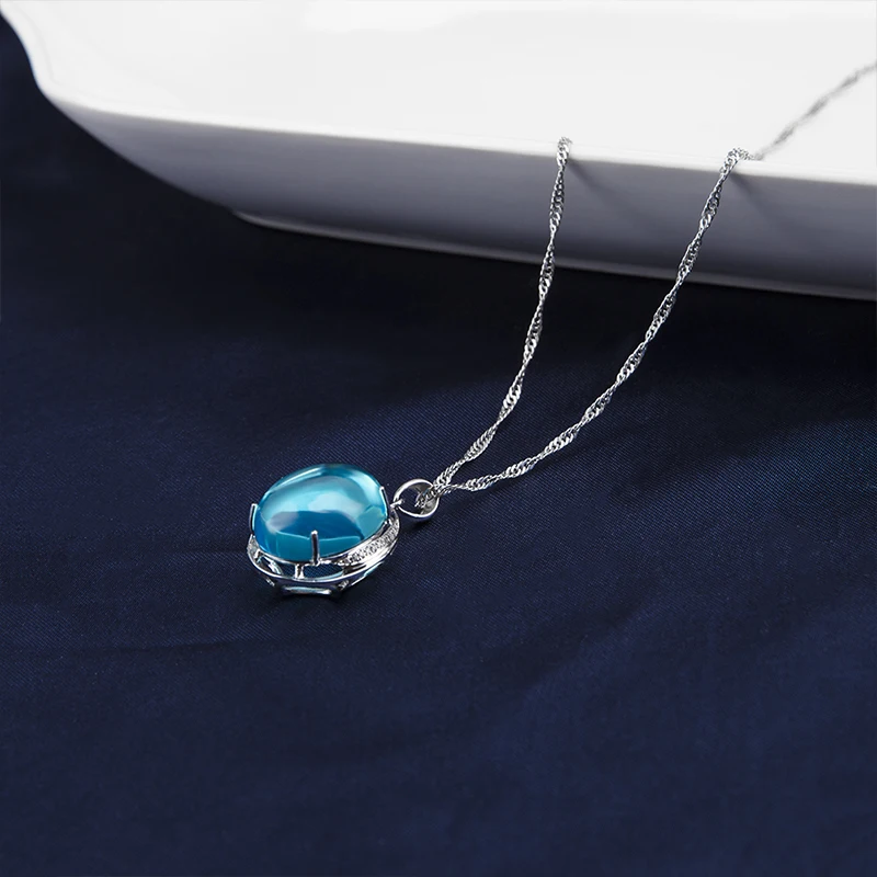 YYSuniee  S925 Pure Silver Atmospheric Simple and Elegant Blue Transparent Zircon Women's Necklace Pendant