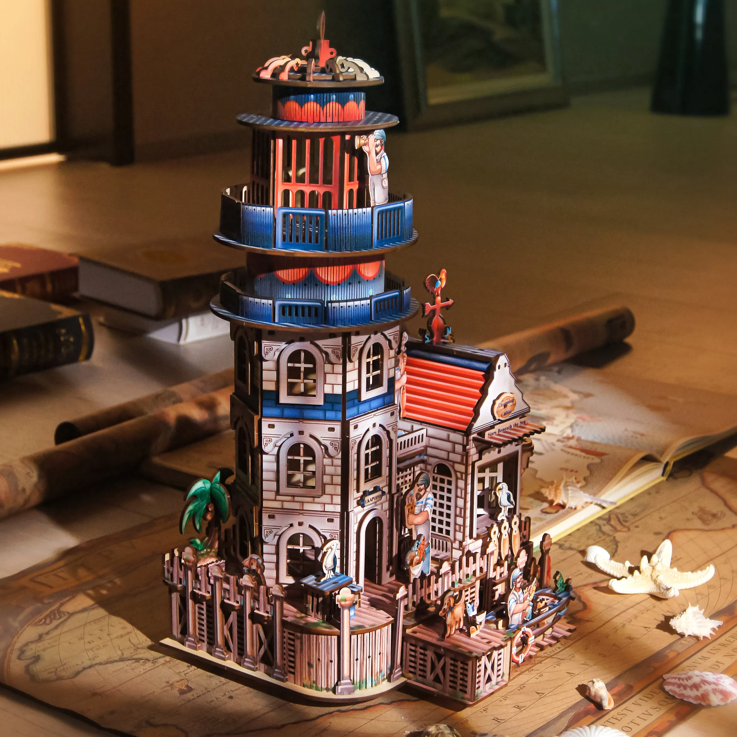 

DIY 3D Wooden Puzzle The Old Man Sea Assembly Jigsaw Puzzles Miniature Model Kits for Friends Birthday Gifts