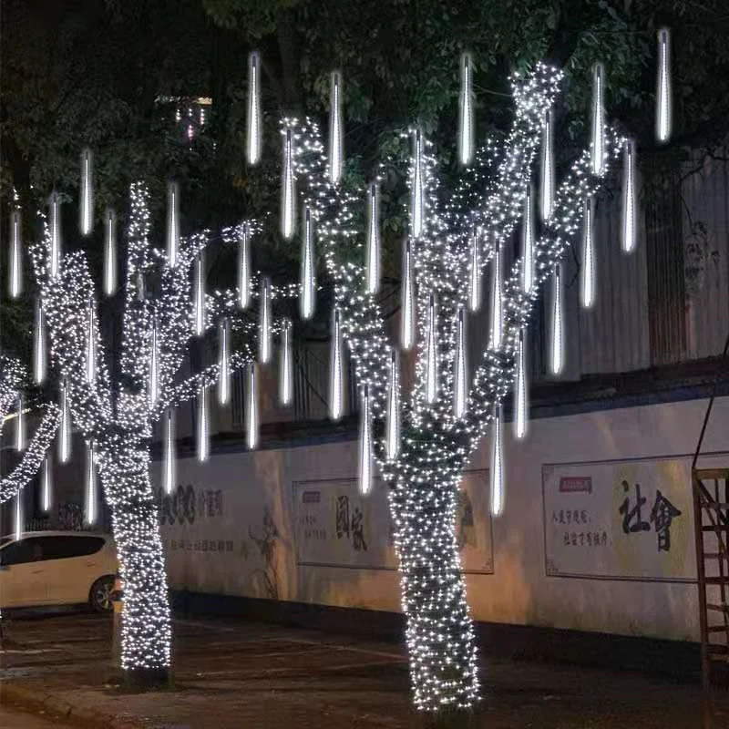 Solar Meteor Shower String Lights 30cm/50cm Holiday Lights 8 Tubes Lighting for Christmas Outdoor Wedding Garden Tree Decoration