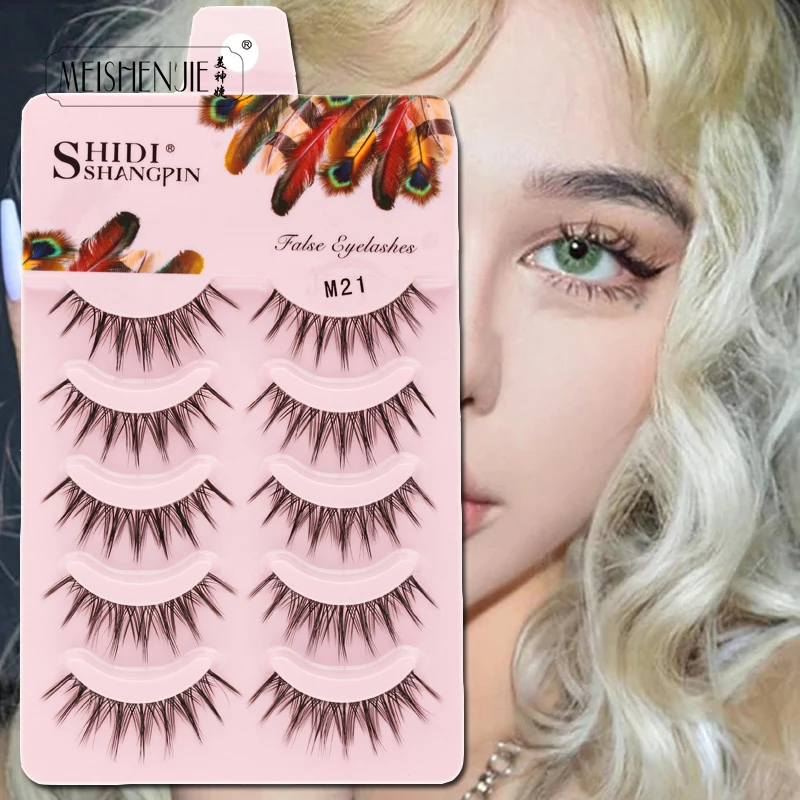 Nep Wimpers 5Pairs 3D Nertsen Wimpers Natura Lange Manga Wimpers Piekerige Natuurlijke Look Valse Wimper Extension Make up Gereedschap Faux Cils