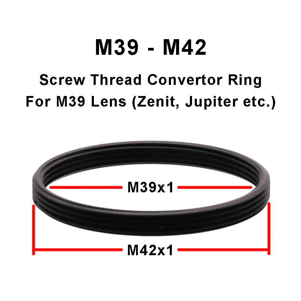 M39 (39x1mm) - M42 (42x1mm) Screw Thread adapter ring for converting a M39x1 lens to a M42x1 lens for Jupiter Zenit M39 lens etc