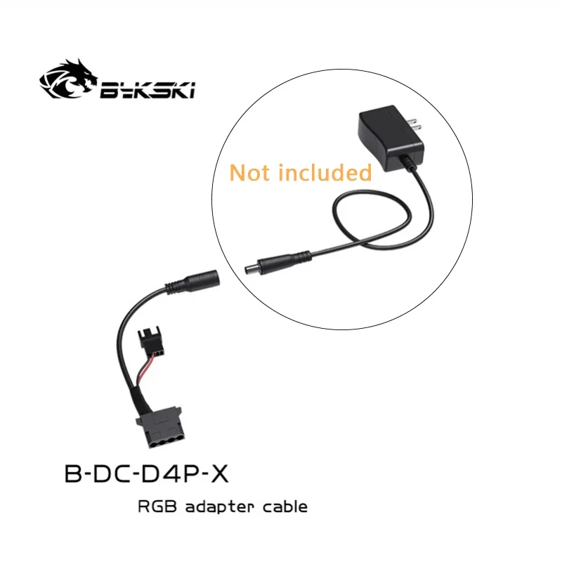 Bykski PC Adapter Cable Large 4D Port to DC Connector or 12V Water Pump / Fan Power Supply Interface B-DC-D4P-X