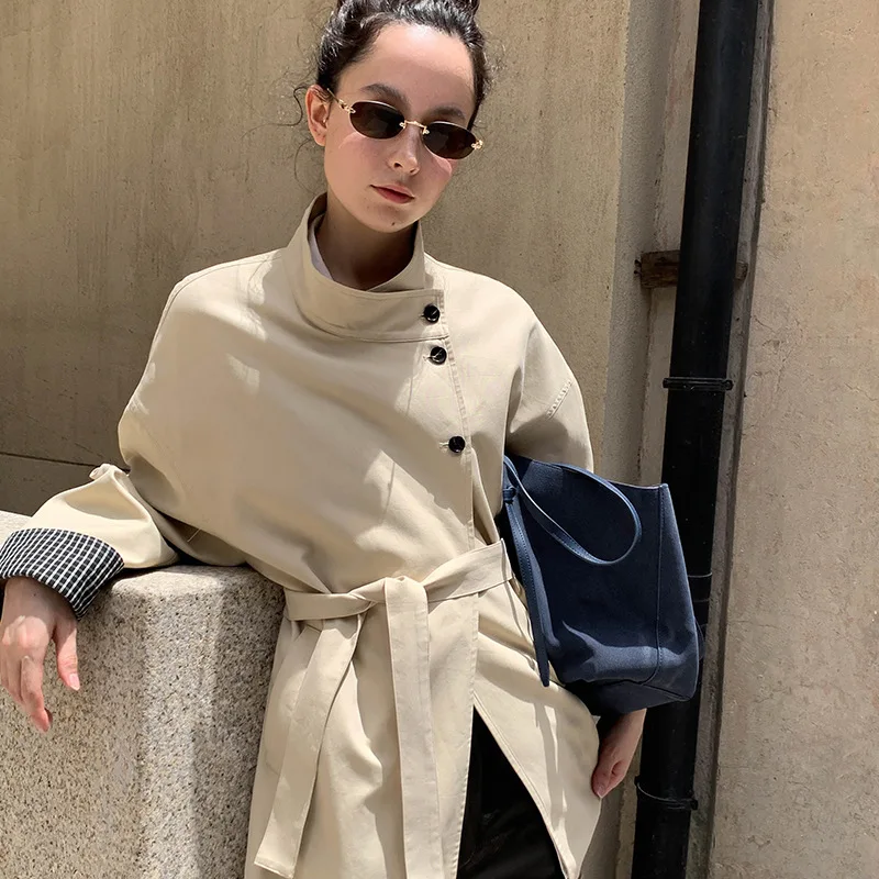 

2025 Autumn New Plaid Medium and Long Small Women's Trench Coat Women's