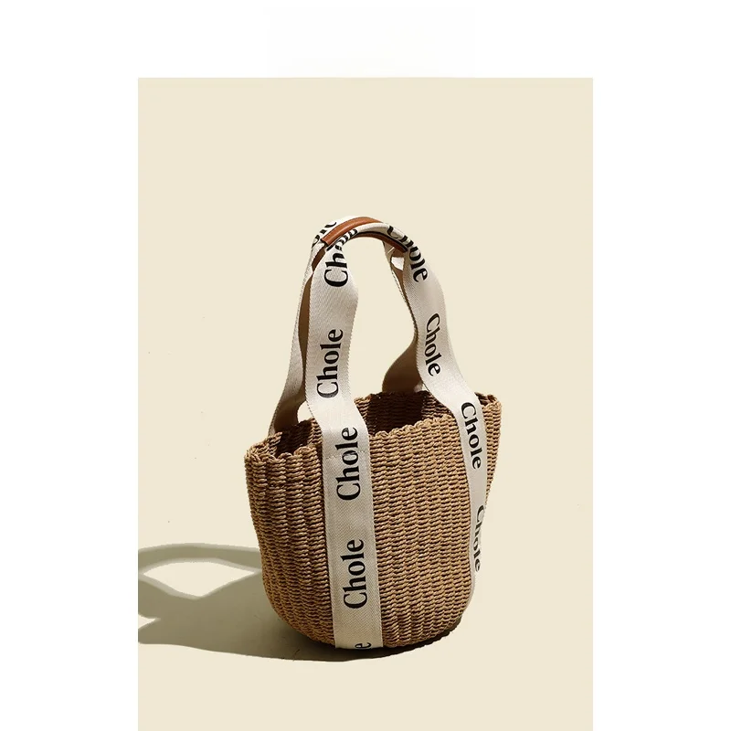 DSGUTWO Handwoven Straw Bag Large Capaci Casual Summer Women's New Sle Vacation Shoulder Bag Soft round Cylinder Shape