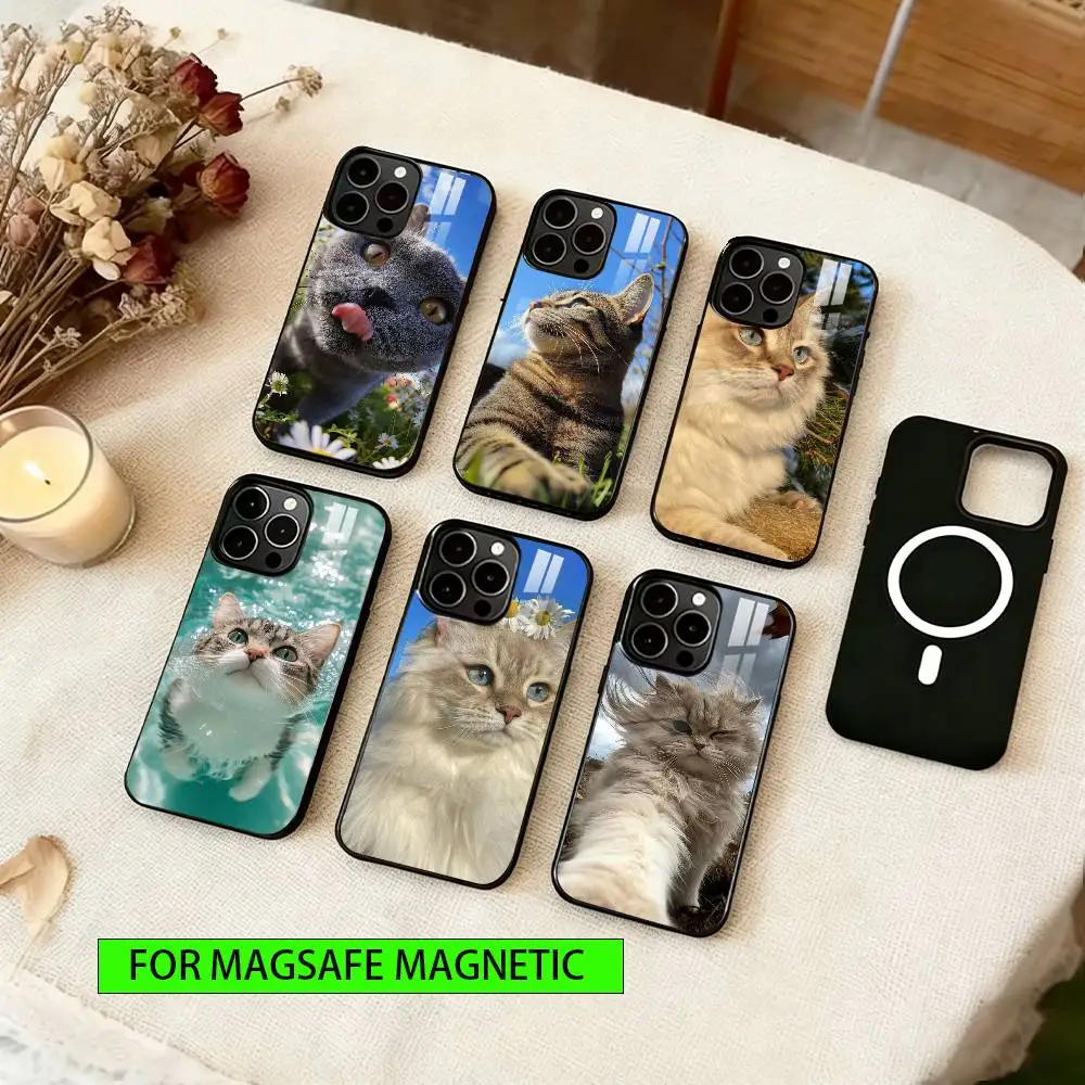 

Cute Cat Vibe Phone Case For iPhone17,16,15,14,13,12,11 Plus,Pro Magnetic with Magsafe Wireless Charging
