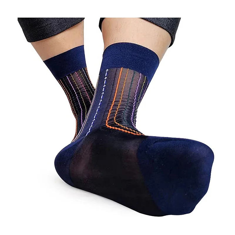 

New High Quality Mens Striped Nylon Socks Sexy Dress Business Male Black Sheer Transparent Hose For Leather Shoes