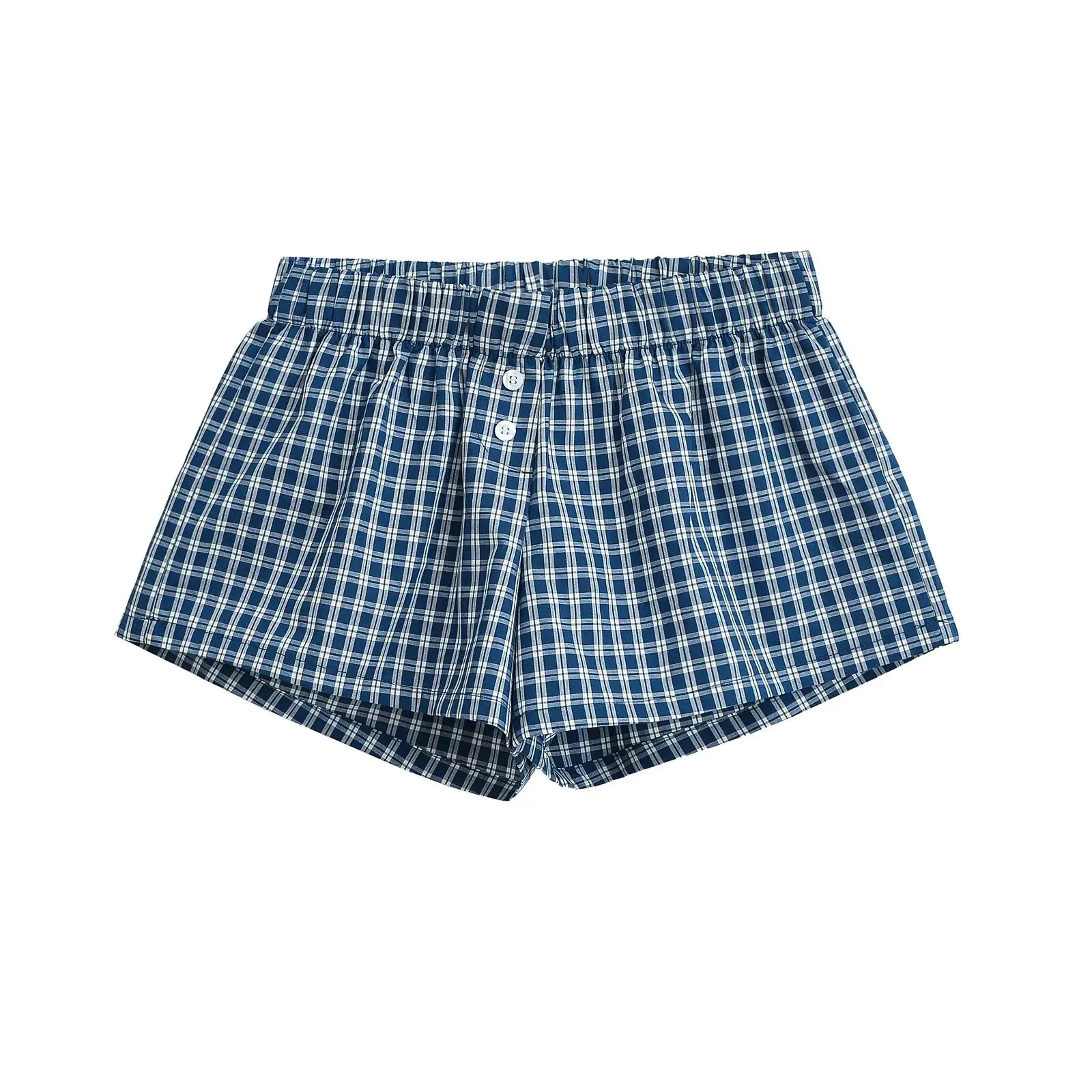 الأمريكية الرجعية الأزرق منقوشة واسعة الساق ort السراويل النسائية عارضة المنزل السراويل الساخنة الشاطئ Vaion السراويل منخفضة الخصر مرونة الخصر #4