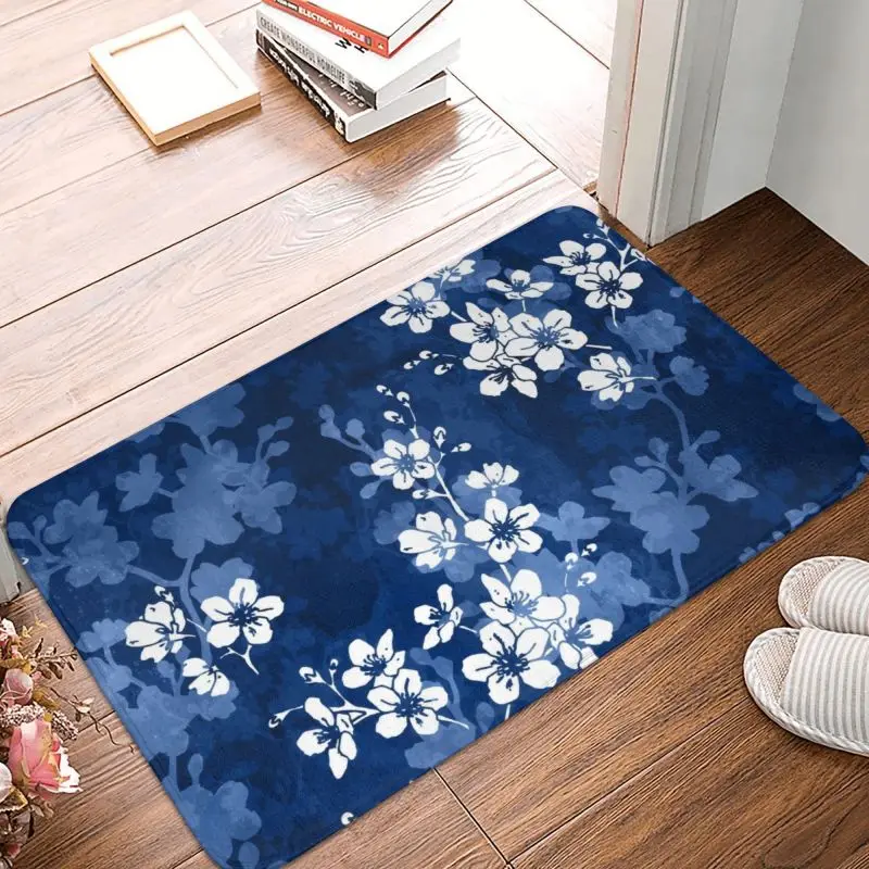 Sakura Blossom In Deep Blue Doormat Non-Slip Bath Kitchen Mat Toilet Floor Door Entrance Carpet Rug