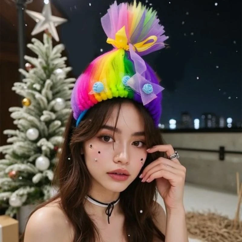 

652F Tulle Hairbands Adorkable Photo Props Halloween Anime Headbands Party Headpiece Fun Headbands for Music Festivals
