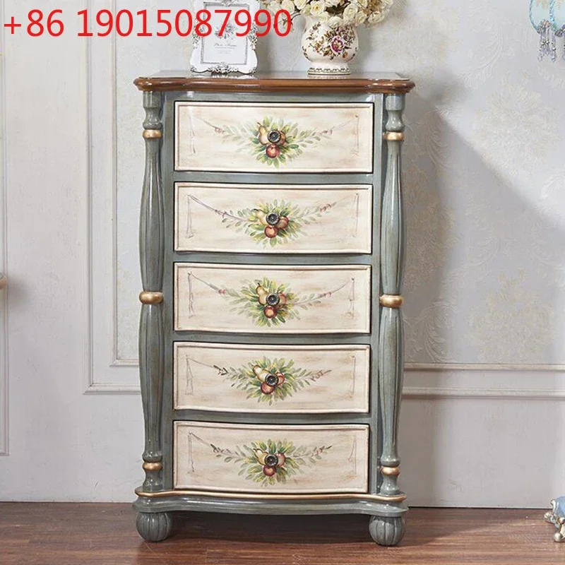 

N Комод из цельного дерева Шкаф для гостиной Шкафчик Окрашенный сервант Комод для хранения в европейском стиле