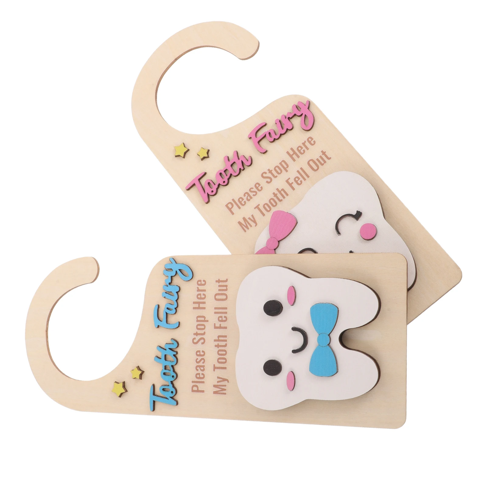 

2pcs Wooden Hanger Decor Tooth Fairy Themed Hotel Room Door Handle Natural Wood Craft Kids Bedroom Home Gift Wood Door