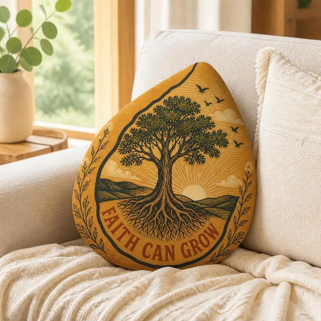 Faith Can Grow Tree Pillow Christian Encouragement Cushion Irregular Stuffed Throw Pillow Rustic Sunrise Home Decor Gift
