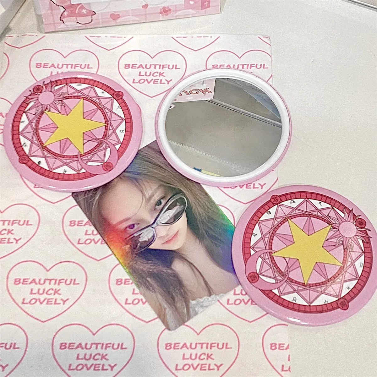 20 Pcs Cartoon Pink Star Mini Mirror, Cute Gift, Makeup Portable Mirror, Women's Cartoon  Girl Round Bag Mirror