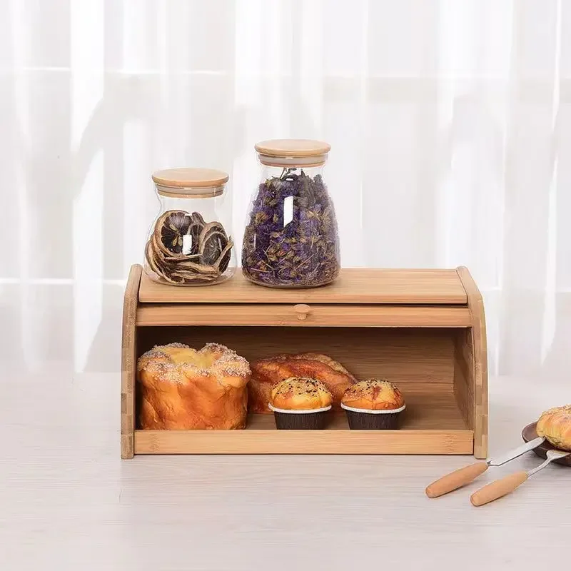 Caja de pan de madera, contenedor de almacenamiento compacto enrollable para pan, organizador ecológico, 40x24x17cm