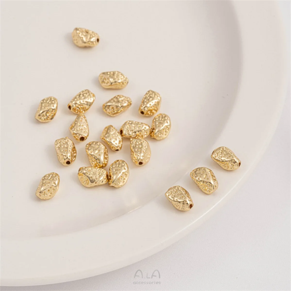 Brass 14K Gold Plated Irregular Concave Convex Meteorite Stone Spacer Beads DIY Bracelet Necklace Jewelry Findings