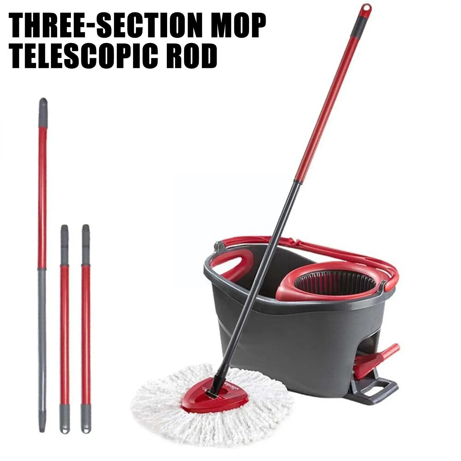 55-122cm Rotary Mop Rod Fit O-cedar/Vileda Three Sections Install Accessories Mop Easy Cleaning Telescopic Of Rod T F7P8