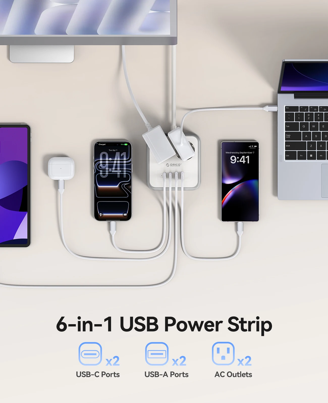 ORICO PD20W Desktop Charge Square Power Strip 3m Extension Cable Electrica Socket Charging Station For Phone Laptop