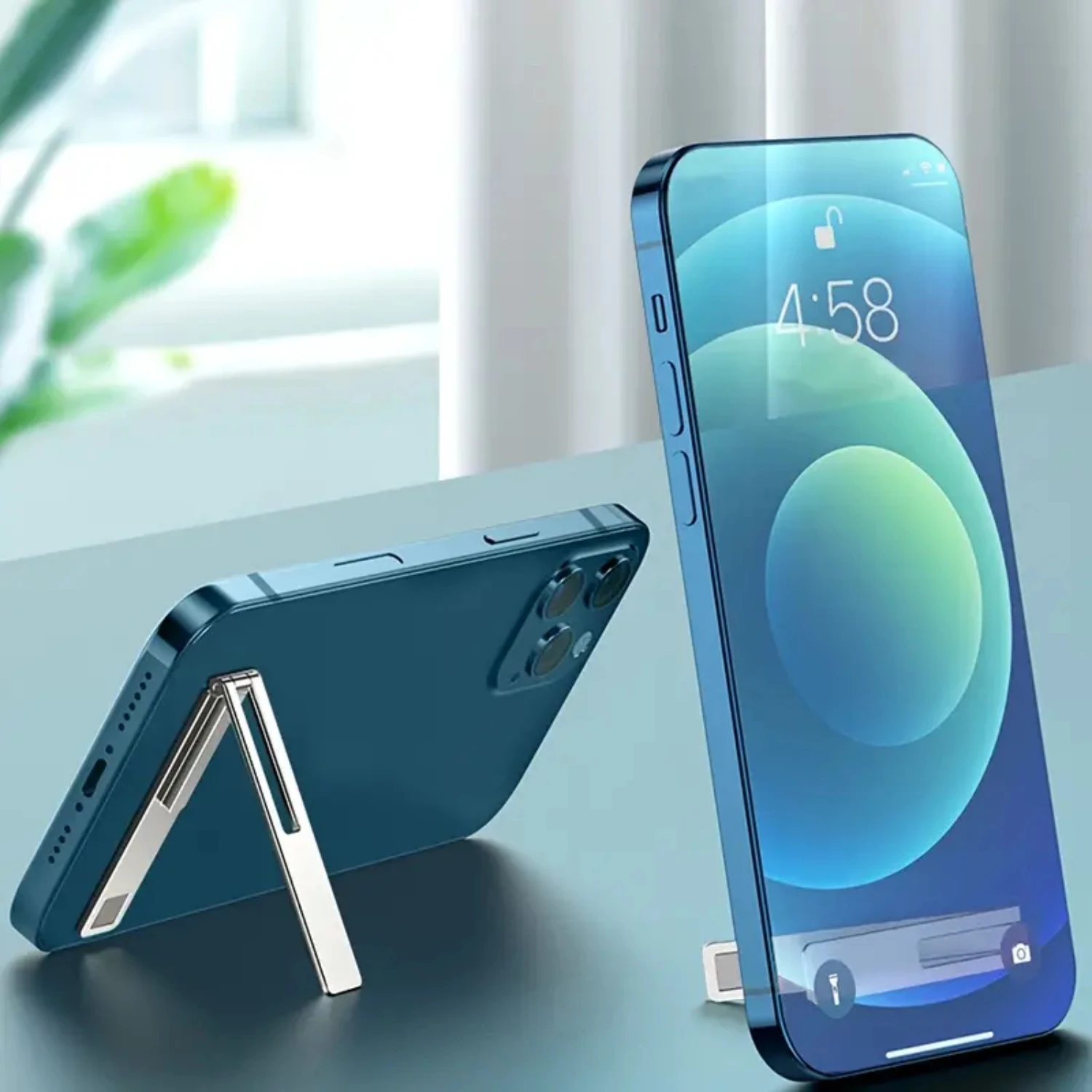 Mini supporto per cellulare pieghevole in metallo invisibile ultrasottile per desktop, compatibile con schermi orizzontali e verticali, non