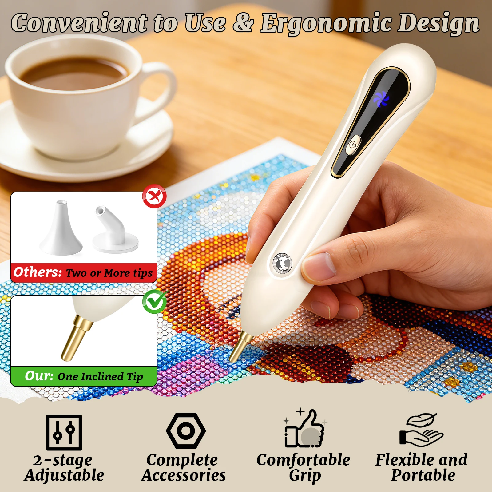 Diamond Dot Drill Pick Up Pen Diamond-Paintings Tools for DIY Diamond Art, Adult Craft Accessories Rechargeable Type-C