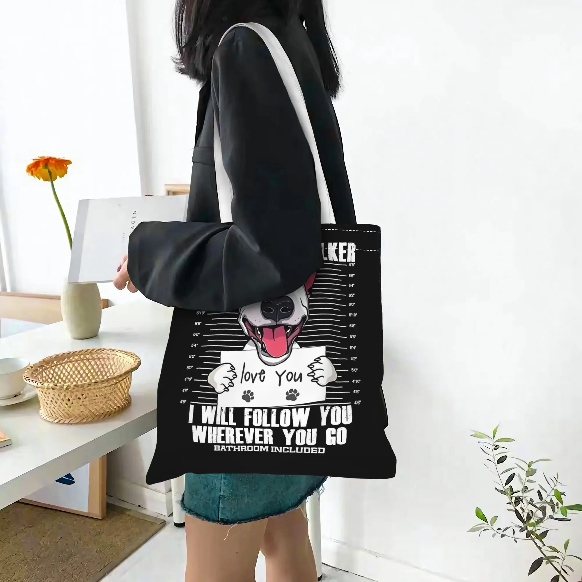 1pc PERSONAL STALKER Bull Terrier Funny Print Tote Bag, Reusable Shopping Bag, A Heartwarming Gift for Bull Terrier Dog Owners