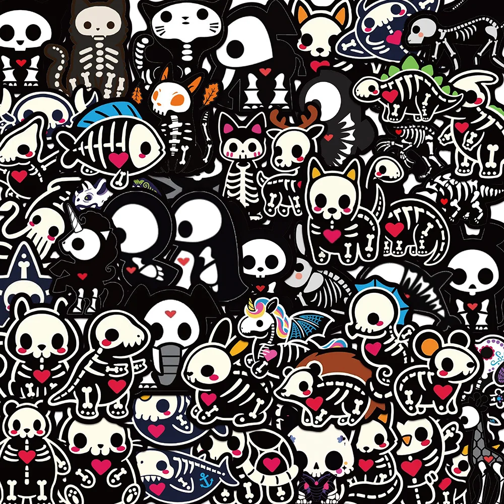 10/30/50PCS New Black Border Animal Skull Sticker Cartoon Graffiti iPad Helmet Laptop Guitar Bottle Wall Sticker Toy Decoration