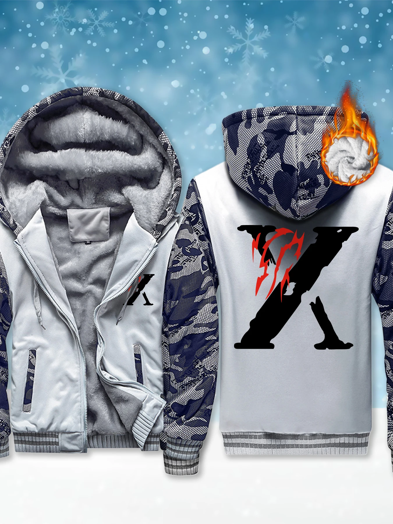 

Letter X Simple eye-catching Prints Man Sweatshirt High Quality Outdoor Coat Winter Streetwear Fleece Heavyweight Fashion Jacket