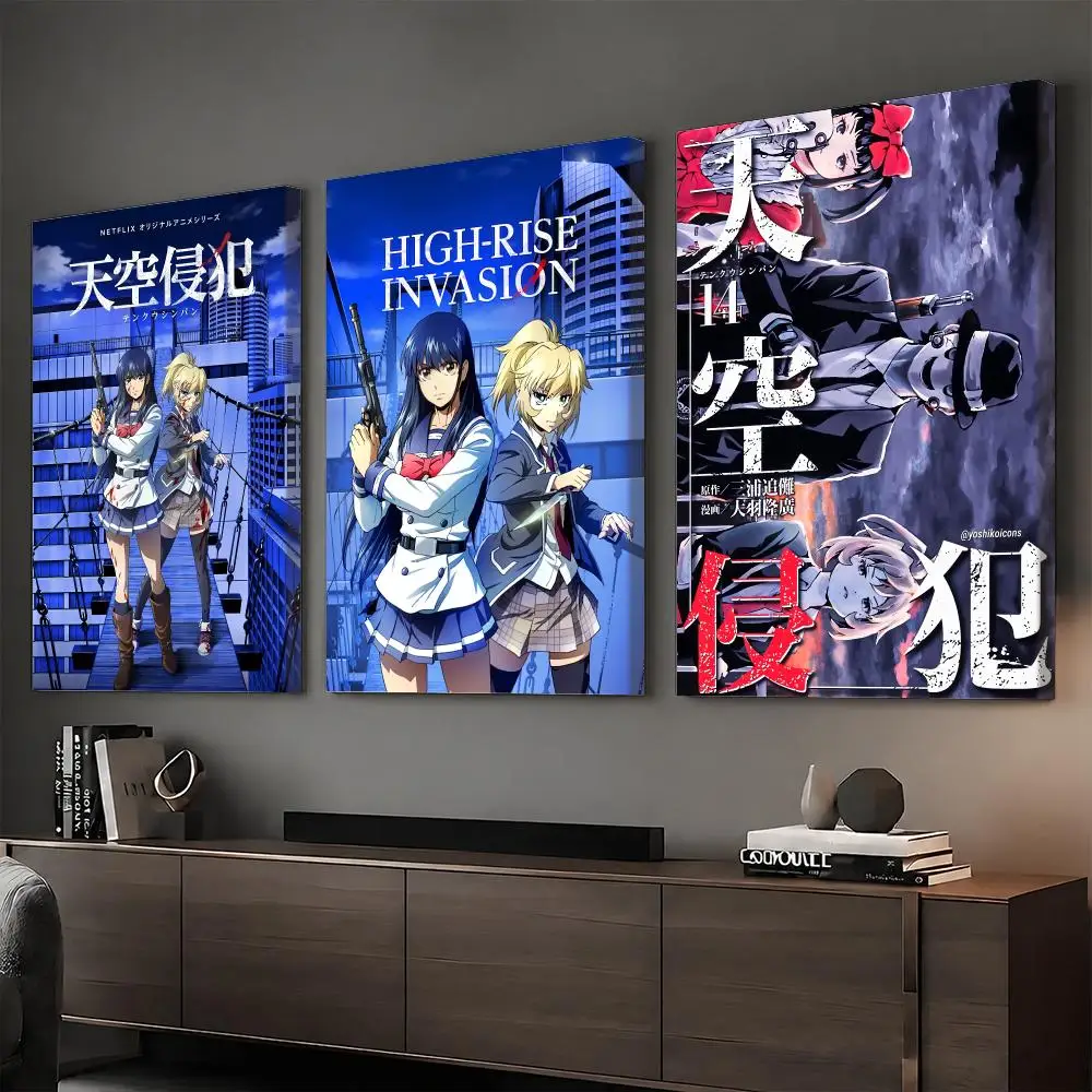 High-Rise Invasion cool Anime Painting Calligraphy HD Canvas Print Poster Wall Art | Optional Frame | Modern Hallway Decor