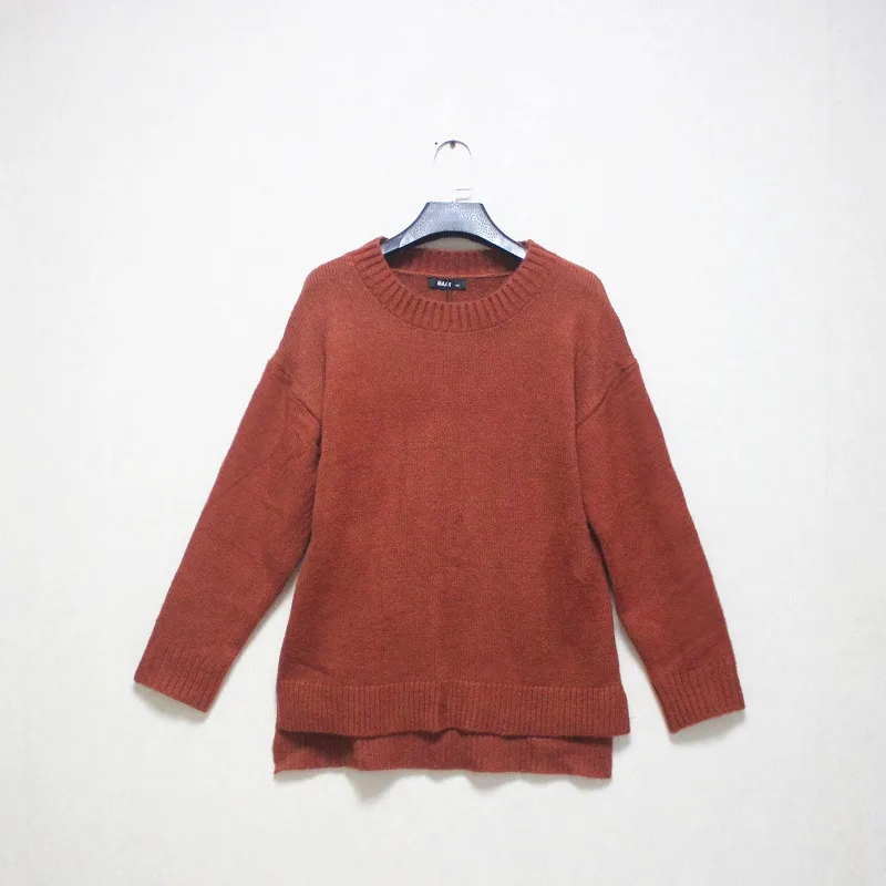 

Autumn Winter Women's Pure Color round Ne Long Sve Sweater Front ort Ba Long Street Sle Knittedwear Regular Thin