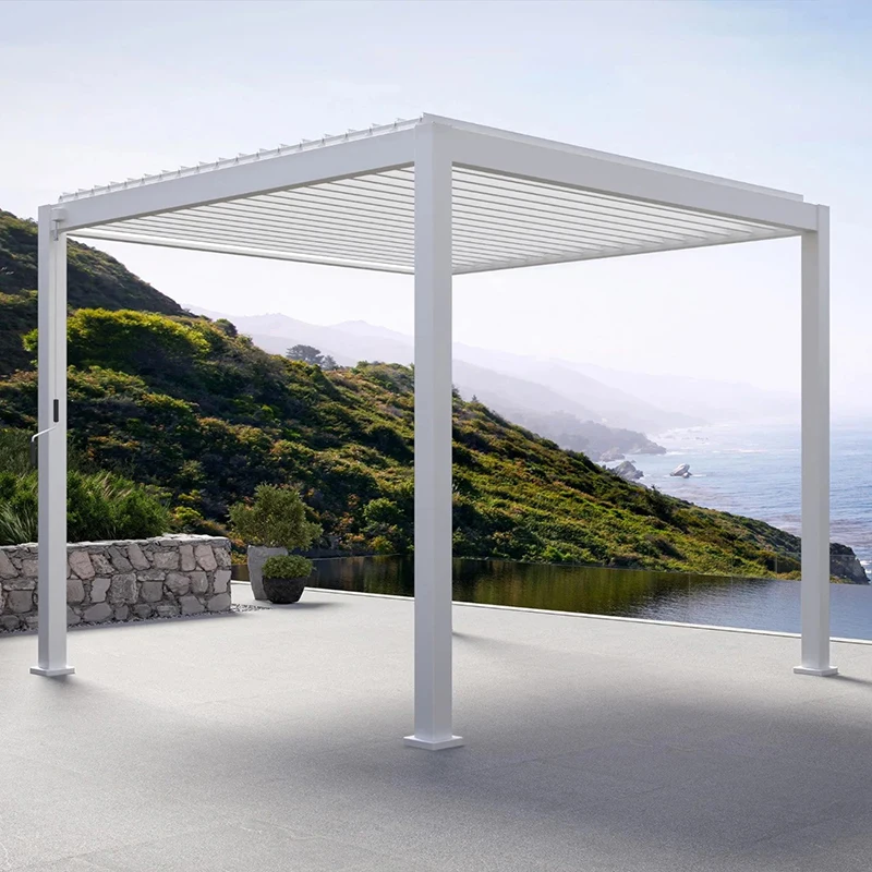 Modern Solarium Patio Glass Pavilion Outdoor Arches Patio Louvered Roof Bioclimatic Aluminum Garden Gazebos Retractable Pergola